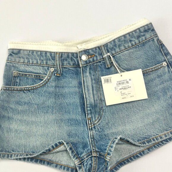 Alexander Wang Pointelle Waistband High Waist Denim Mini Shorts Size 28 - Picture 10 of 10